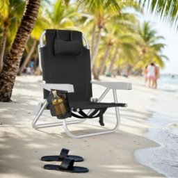 Tectake Silla de playa, plegable y ajustable, con función de mochila, negro