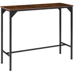 Tectake Mesa alta rectangular, madera y acero, 120x40x100,5cm, madera oscura