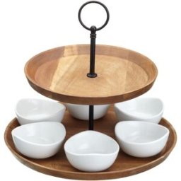 Artesà Juego de servir de 2 niveles de madera de acacia marrón