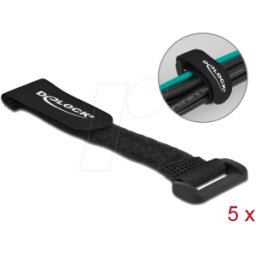 DELOCK 19525 - Bridas de velcro con lazo L 150 x W 20 mm negro 5 piezas