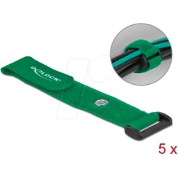 DELOCK 19548 - Bridas de velcro con lazo y ojal L 190 x W 25 mm verde 5 piezas