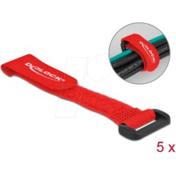 DELOCK 19526 - Bridas de velcro con lazo L 150 x W 20 mm rojo 5 piezas