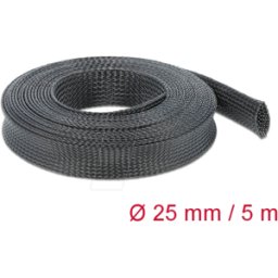 DELOCK 18851 - Funda trenzada estirable 5 m x 25 mm, color negro