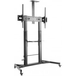 Aisens Soporte de Suelo ECO con Ruedas y Manivela, Bandeja para DVD y Soporte de Cámara para Monitor