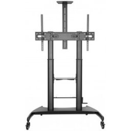 Aisens Soporte de Suelo ECO con Ruedas y Manivela, Bandeja para DVD y Soporte de Cámara para Monitor