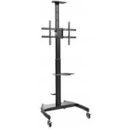 Aisens Soporte de Suelo ECO con Ruedas y Manivela, Bandeja para DVD y Soporte de Cámara para Monitor