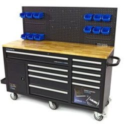 HBM banco de trabajo 158 cm con 10 cajones, puerta y panel trasero, negro