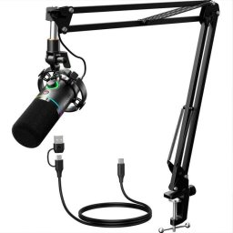 Micrófono Maono PD200XS USB/XLR cardioide con iluminación RGB y brazo soporte