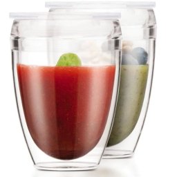 Bodum Pavina To Go Set 2 Vasos Térmicos Doble Pared Con Tapa Hermética 30 Cl, Plástico Transparente Sin Bpa, Aptos Lavavajillas