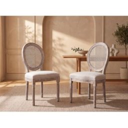 Unique Juego de 2 sillas - Rejilla, tela y madera de hevea - Beige - ANTOINETTE