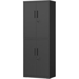SONGMICS Armario de garaje con 4 puertas y 5 estantes de metal negro