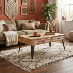 NIYLO Mesa de centro de mango marrón 110x70x46 cm