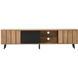 Urban Meuble Mueble de tv efecto madera y negro con estante de cristal templado