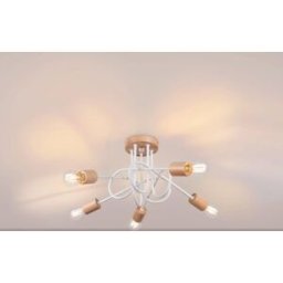 Wonderlamp Lámpara de techo blanco y madera 5 luces de estilo nórdico