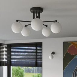 Wonderlamp Lámpara de techo negro con 5 brazos y esferas de cristal