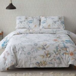 Manterol Juego funda nórdica algodón estampado flores blanco - CAMA 135/140cm