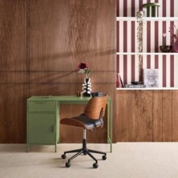 sweeek Escritorio de acero laminado con 1 cajón, verde kaki
