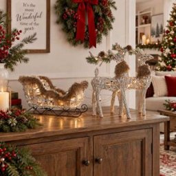 NIYLO Conjunto de 3 adornos navideños luminosos de mimbre blanco 58x30x30 cm