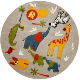 Smart Kids Alfombra redonda infantil con animales de la sabana beige ø160