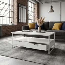NIYLO Mesa de centro de acero blanco 110x55x46 cm