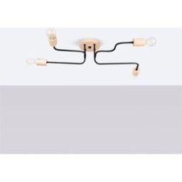 Wonderlamp Lámpara de techo negro y madera con 4 brazos irregulares