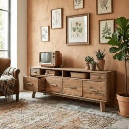 NIYLO Mesa de tv de pino natural 180x48x65 cm