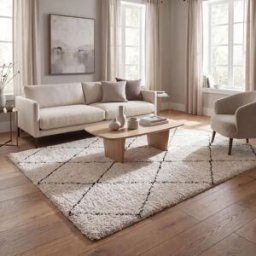Atticgo Alfombra shaggy escandinava crema/negro 200x290 cm