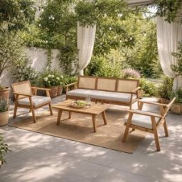 Concept Usine Muebles de jardín de 5 plazas hechos de madera y caña de acacia