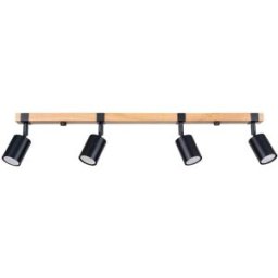 Wonderlamp Lámpara de techo lineal de madera con 4 focos negro