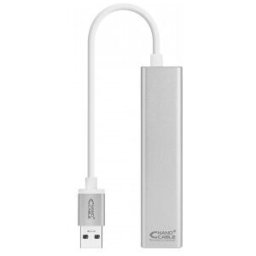 Nanocable Conversor USB 3.0 a Ethernet Gigabit + 3xUSB 3.0, Plata, 15 cm