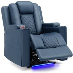 Sillón Relax Eléctrico Para Tv Con Reposapiés Y Led, Sillón Reclinable Tapizado En Cuero Sintético Ajustable, Individual Para Salón Dormitorio Home Cinema - Eu-ch7137-bl-ab