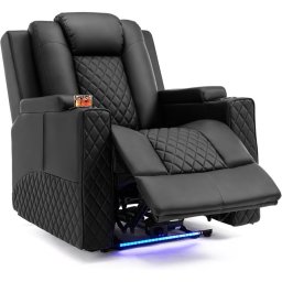 Sillón Para Tv Relax Con Función Reclinable Y Led, Sillón Ajustable Eléctrico Hasta 150kg Con Masaje Para Salón Dormitorio Home Cinema - Negro