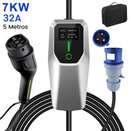 Cargador Portátil JUNSUN 7 kW Tipo 2 Cable 5 m IP67 Plateado