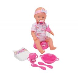 Muñeca SIMBA New Born Baby 43 cm Vinilo con Función de Beber y Hacer Pipí 8 Piezas