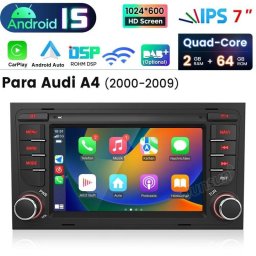 Radio para coche JUNSUN 2 DIN Android 15 7" CarPlay 64 GB para Audi A4