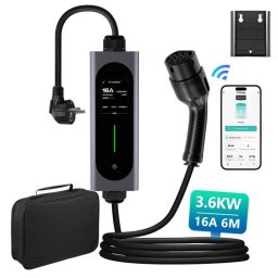 Cargador Portátil Eléctrico Junsun Tipo 2 Schuko 3,5 kW 16A 6m Negro
