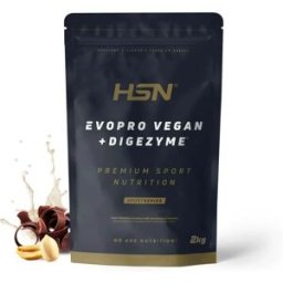 HSN Evopro vegan (mezcla proteínas premium) + DigeZyme® 2kg chocolate y cacahuete - Proteínas Liberación Secuencial - Polvo - 57 Servicios