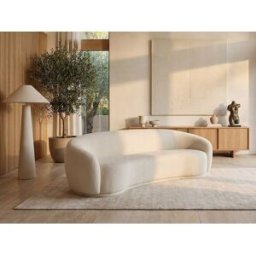 Unique Sofá de 3 plazas en tela bouclé blanco marfil - BOVANA
