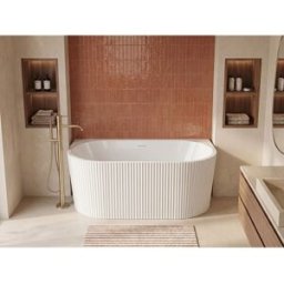 Unique Bañera semiexenta estriada - 149 x 75 x 58 cm - Acrílico - Blanco brillante - 206 L - ZELINA