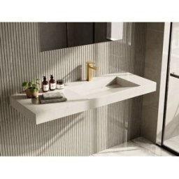 Unique Lavabo suspendido de superficie sólida efecto mármol blanco - 120 x 45 x 8 cm - OKAPA