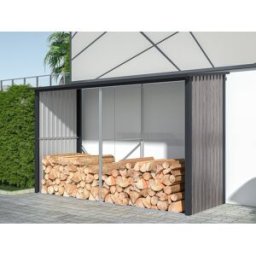 Unique Cobertizo para leña metálico de acero galvanizado efecto madera - 5,78 m3 - 7 estéreos - An. 302 x Pr. 119 x Alt. 190 cm - VARWOOD