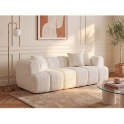 Unique Sofá de 3 plazas comprimido en tela crema - NARAMU