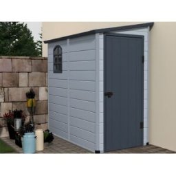 Unique Caseta de jardín de resina adosada - Gris claro - 2,09 m² - ALBERTO