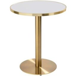 Oviala Mesa de comedor redonda 60 cm tapa blanca/plata y pata dorada