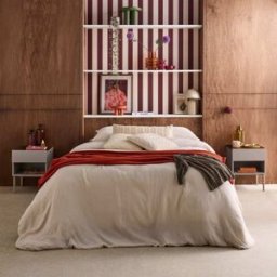 sweeek Mesitas de noche de metal y decoración de madera,1 cajón, 1 nicho, set