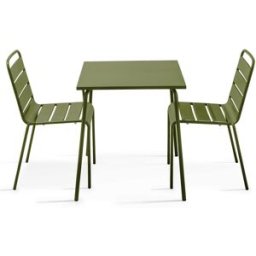 Oviala Conjunto mesa de jardín cuadrada y 2 sillas verde caqui