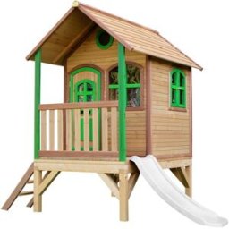 Axi Casita infantil con tobogán blanco, de madera fsc, marrón/verde
