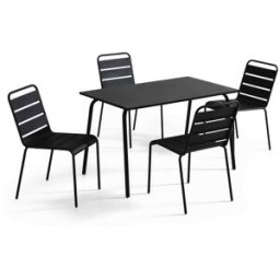 Oviala Mesa de jardín de metal y conjunto de 4 sillas negro