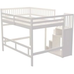 OKWISH Cama blanca de madera con escalera de almacenaje 205x192x173cm