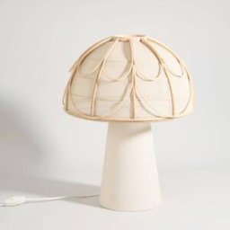 Maisons du Monde Lámpara de mesa tipo seta de bambú y poliéster crema